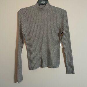 Scoop Ribbed Mock Neck Sweater Gray XL BNWT